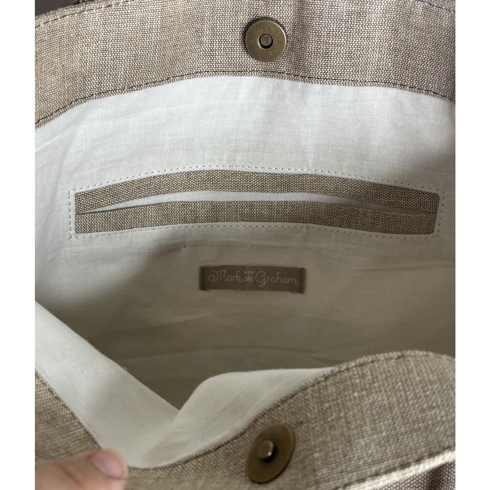 Mark & Graham Tote Large Bucket Cotton Leather Oatmeal Brown Preppy - Picture 5 of 11